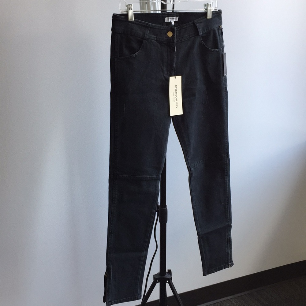 Emerson Fry Moto Jeans with Zip Hem in Coal Mick 4